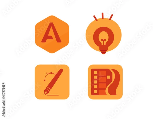 Obraz  Creative Design and Multimedia Icon Set – Flat Orange Style
