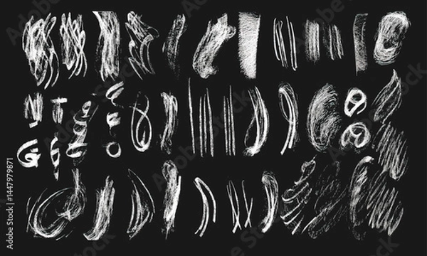 Fototapeta Chalk doodle set. Pencil scribble texture collection, white vector set