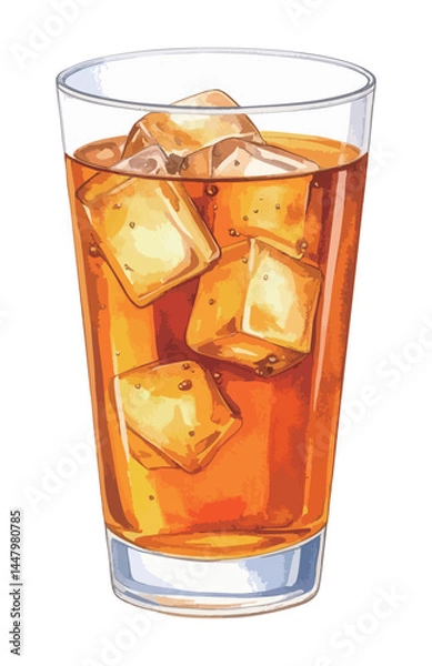 Fototapeta グラスに入ったアイスティーの水彩風イラスト　生成AI