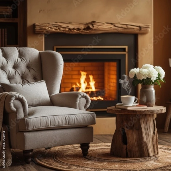 Obraz living room with fireplace
