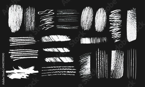 Fototapeta Chalk doodle set. Pencil scribble texture collection, white vector set