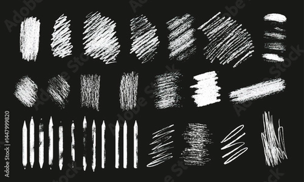 Fototapeta Chalk doodle set. Pencil scribble texture collection, white vector set