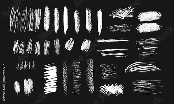 Fototapeta Chalk doodle set. Pencil scribble texture collection, white vector set