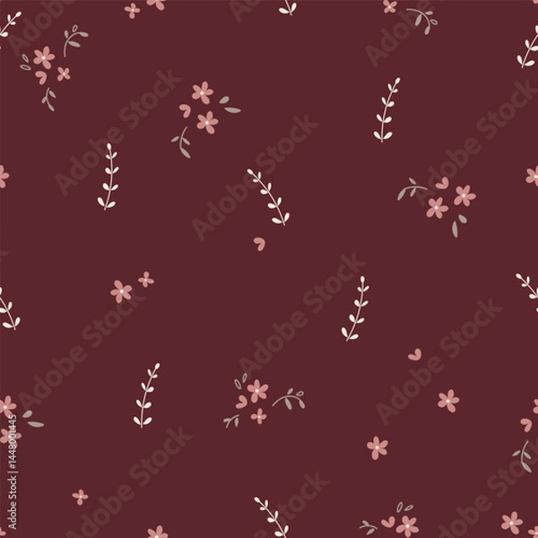 Fototapeta seamless floral pattern. Idea for fabric, tablecloth pattern, wrapping paper, gift paper. Print Ditsy. Motives are scattered randomly.pink flower pattern background. cute little pattern. red color