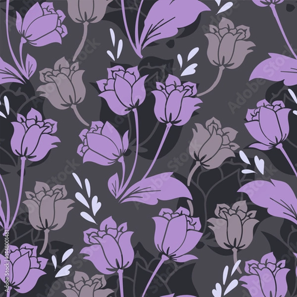 Fototapeta seamless floral pattern. Idea for fabric, tablecloth pattern, wrapping paper, gift paper. Print Ditsy. Motives are scattered randomly. flower pattern background. cute purple pattern. dark color