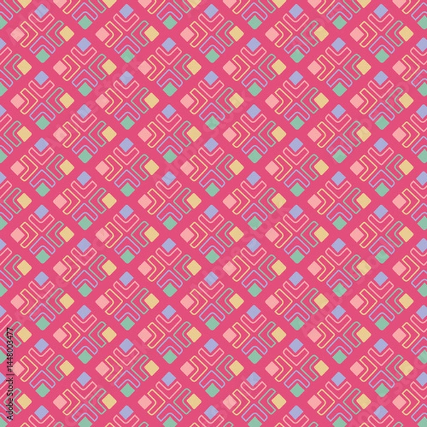 Fototapeta pastel color tribal vector seamless pattern with doodle elements. aztec fancy abstract geometric art print. ethnic hipster background. hand drawn. Wallpaper, cloth design, fabric, tissue, textile