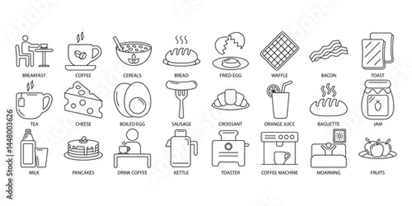 Fototapeta breakfast icons set . breakfast pack symbol vector elements for infographic web