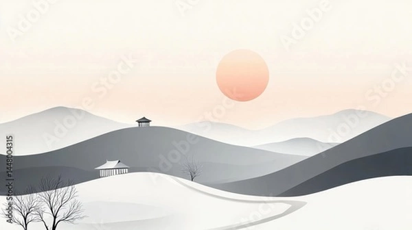 Fototapeta Serene Winter Landscape with Pavilions