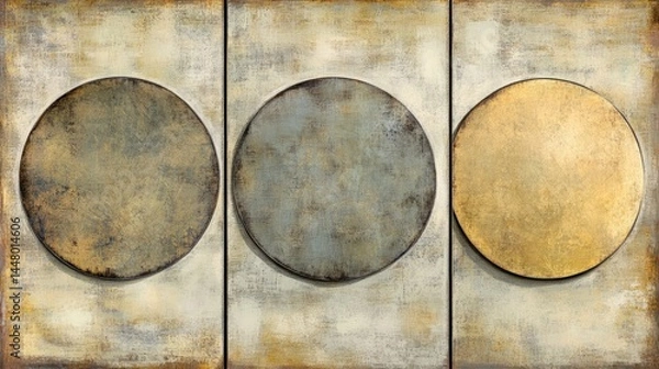 Fototapeta Three circular forms arranged in a neutral color palette.
