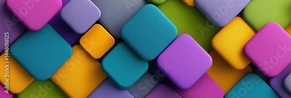 Obraz A colorful image of squares with a blue square in the middle. The squares are of different colors and sizes
