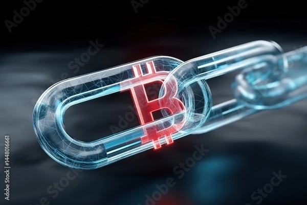 Fototapeta A chain with a red letter B on it. The chain is made of glass and is floating in the air