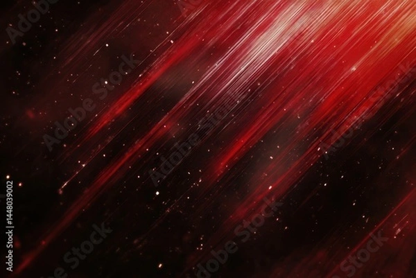 Fototapeta Abstract red and black background with dynamic light streaks and sparkling particles