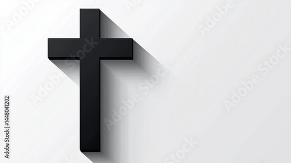 Fototapeta Simple vector of a cross casting a long shadow across a white ground, symbolizing hope and faith