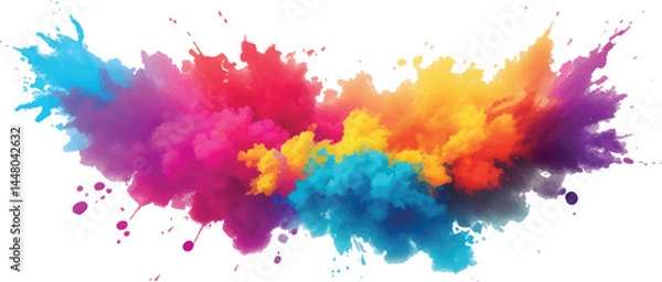 Obraz A Vibrant and Bold Watercolor Explosion Featuring Colorful Stains, Splashes, and Brush Strokes on a Clean, White Background, Showcasing a Modern and Abstract Artistic Style.
