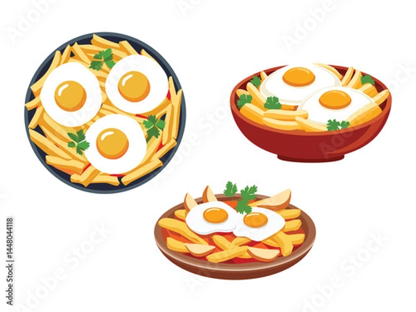 Obraz vector illustration of a spanish food Huevos Rotos (Broken Eggs Over Fried Potatoes)