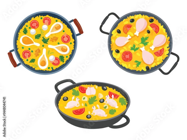 Obraz vector illustration of a spanish food Paella Valenciana (Traditional Rice Dish with Rabbit, Chicken, and Vegetables)