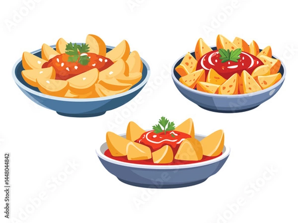 Obraz vector illustration of a spanish food Patatas Bravas (Fried Potatoes with Spicy Sauce)