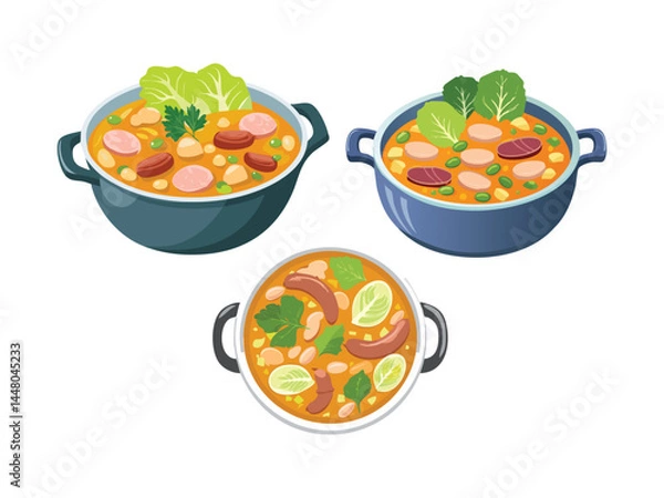 Obraz vector illustration of a spanish food Pote Asturiano (Asturian Stew with Cabbage, Beans, and Sausage)