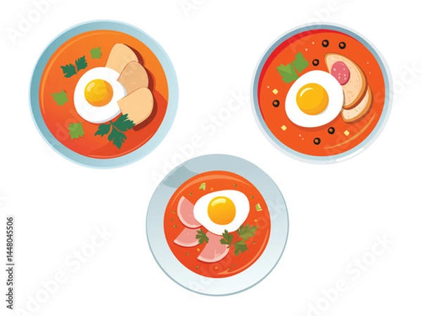 Obraz vector illustration of a spanish food Salmorejo (Thicker Tomato Soup with Bread, Topped with Ham and Egg)
