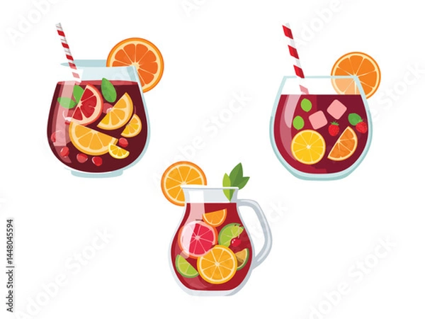Obraz vector illustration of a spanish drink Sangria (Wine Punch with Fruits and Liquor)