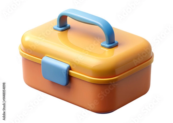 Fototapeta plastic lunch  box  sign 3d icon in cartoon plastic style minimal isolated on transparent white background, clipping path