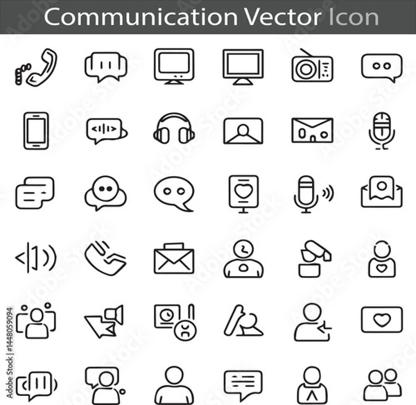Fototapeta Communication flat outline icon collection set vector illustration
