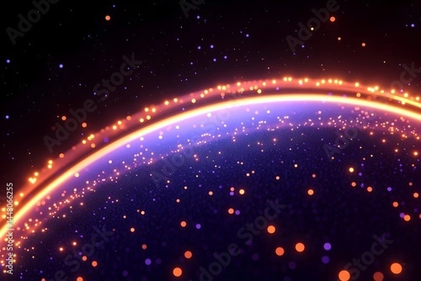 Fototapeta Glowing planet with vibrant orange and purple energy arc