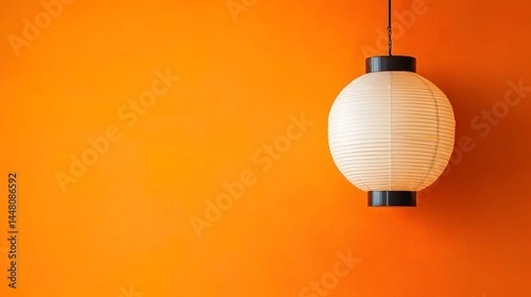 Obraz Vintage Japanese paper lantern hanging against a vibrant orange backdrop
