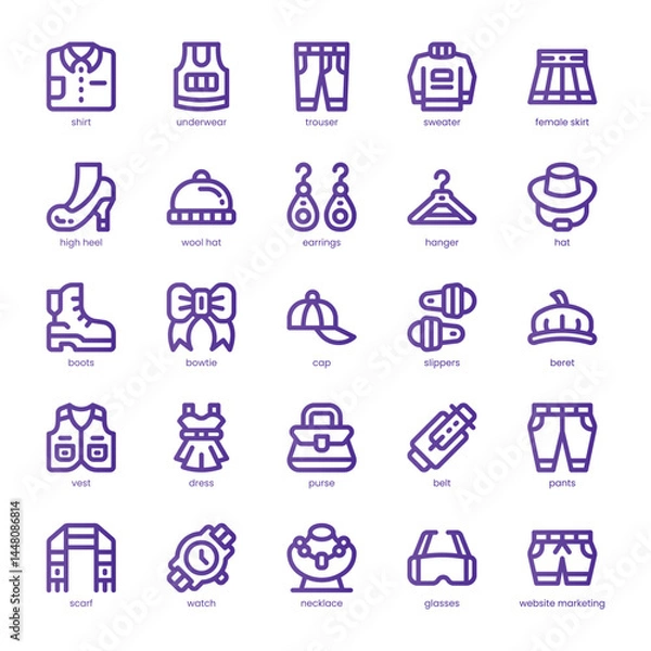 Obraz Fashion Apparel Icon pack for your website, mobile, presentation, and logo design. Fashion Apparel Icon line basic color design. Vector graphics illustration and editable stroke.