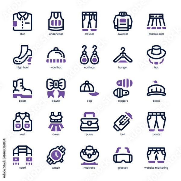 Obraz Fashion Apparel Icon pack for your website, mobile, presentation, and logo design. Fashion Apparel Icon dual tone design. Vector graphics illustration and editable stroke.