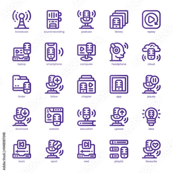 Fototapeta Podcast Icon pack for your website, mobile, presentation, and logo design. Podcast Icon line basic color design. Vector graphics illustration and editable stroke.
