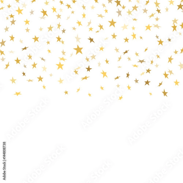 Fototapeta Gold stars falling confetti isolated on white background. Golden explosion confetti. Abstract decoration. Holiday stars for Christmas festive party. Shiny paper glitter Vector illustration