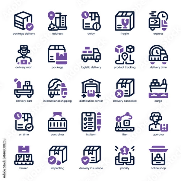 Obraz Shipping Service Icon pack for your website, mobile, presentation, and logo design. Shipping Service Icon dual tone design. Vector graphics illustration and editable stroke.