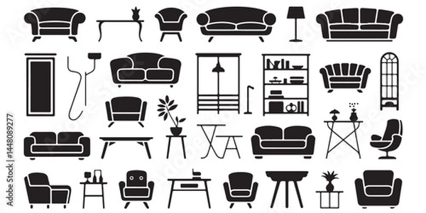 Obraz set of black vector various style furniture silhouettes