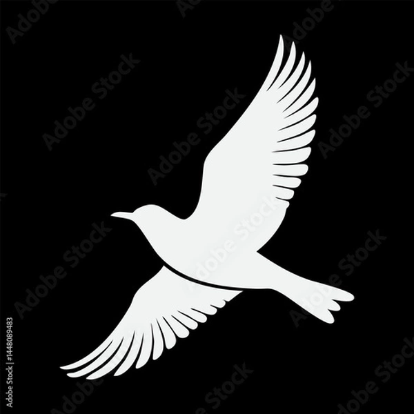 Fototapeta Flying bird icon in white  on the black background. Vector illustration.