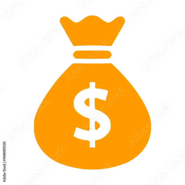 Fototapeta Money bag flat icon. Vector orange dollar dollar pictogram isolated on white backdrop.