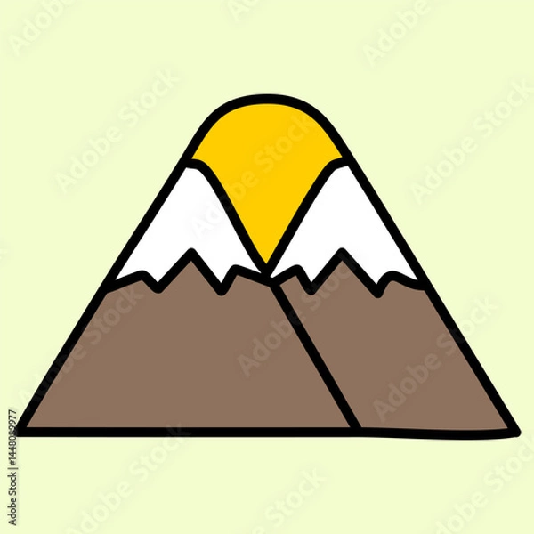 Fototapeta Mountains flat color icon with yellow sun. Vector illustration.