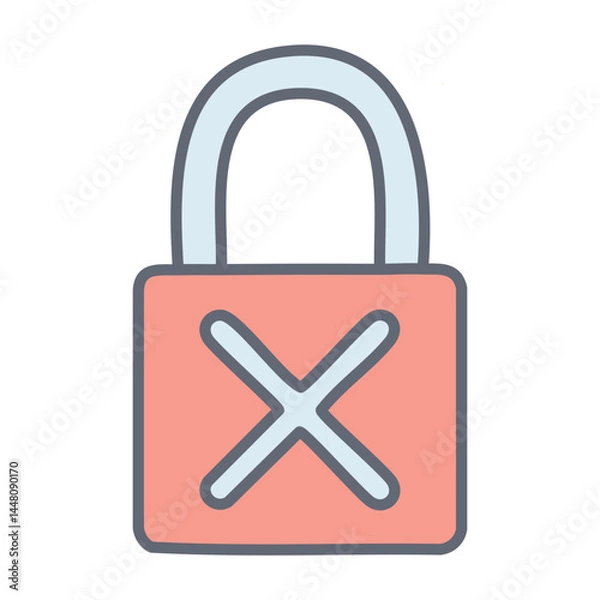 Fototapeta Lock that can not be opened icon. Padlock and cross. Security, safety, protection concept. Vector illustration.