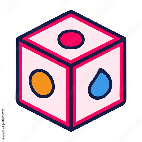 Fototapeta 3D Dice icon with abstract symbols vector. Outline 3D cube block dices  in blue and red colours sign.