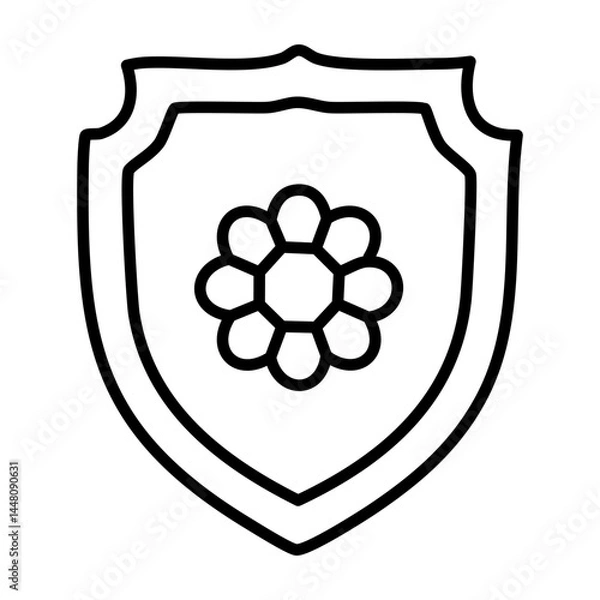 Fototapeta Shield with flower isolated outline icon vector illustration design