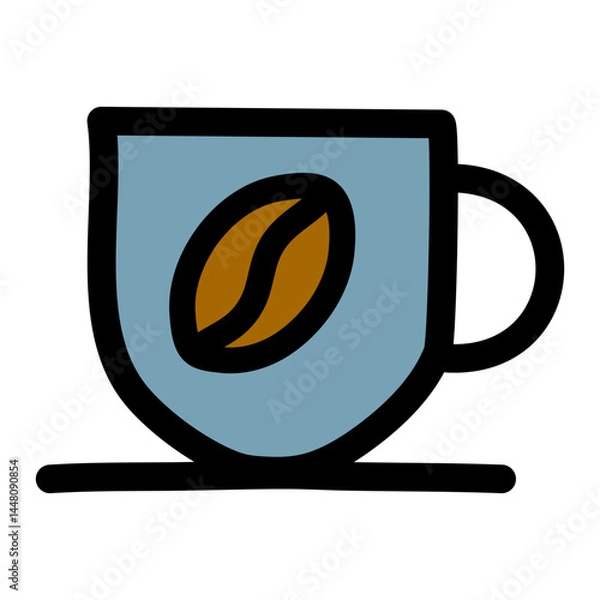 Fototapeta Blue coffee cup with beans icon. Editable bold o utline With Color Fill Design. Vector Illustration.