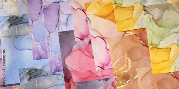 Fototapeta Marble slabs surface in different colors with glitter effect. Modern abstract stone background.
