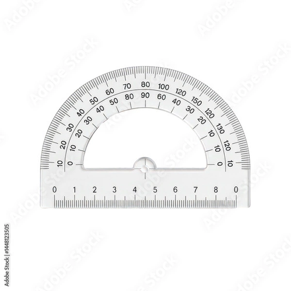Obraz Durable clear transparent plastic protractor with easy-to-read degree scale and straight edge ruler for all geometry measurement.
