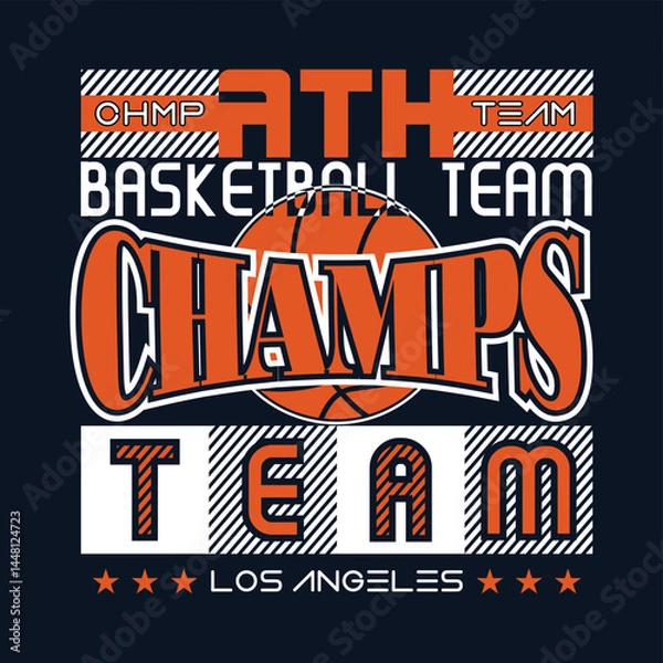 Fototapeta Athletic basketball vector typography design with bold sports lettering, dynamic layout, and motivational slogan words in a modern competitive style.
