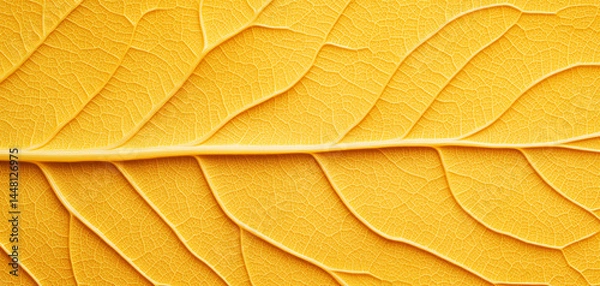 Fototapeta Golden ratio inspired leaf pattern, yellow color close up natural texture, abstract background, detailed vein structure