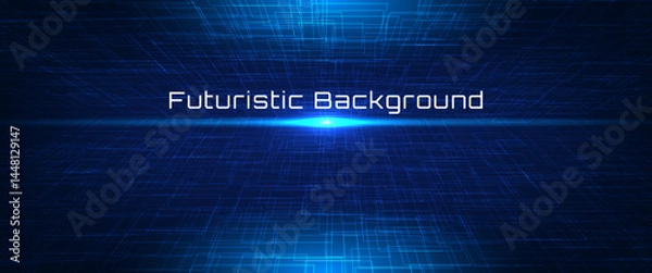 Obraz Futuristic digital background with abstract blue grid lines, glowing center light, and perspective depth. Ideal for technology, innovation, data, and sci-fi concepts.