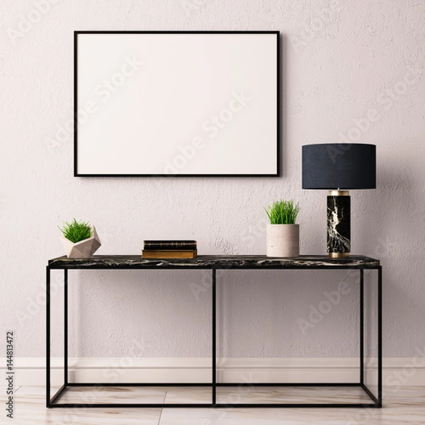 Fototapeta Makieta plakatu we wnętrzu z konsolą. Renderowanie 3D