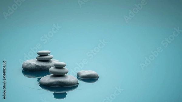 Obraz Minimalist zen stones floating on calm water with soft reflections and muted natural colors. Clean composition that evokes peace and stillness, Created with generated AI.