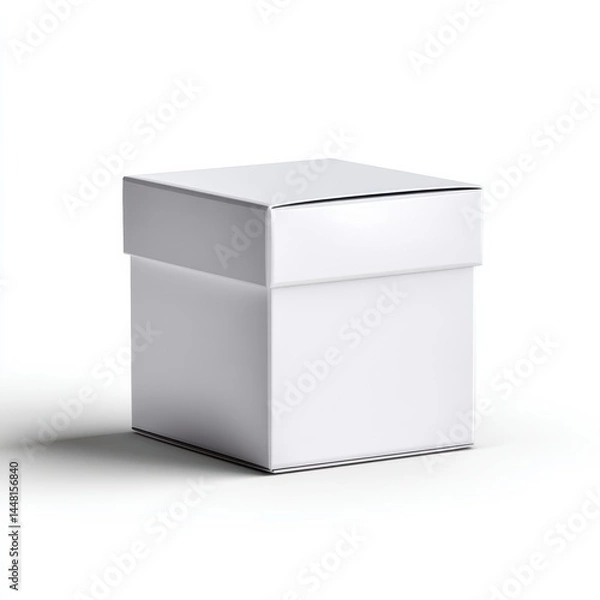 Fototapeta A plain white square cardboard box with a lid, placed on a clean, white background.