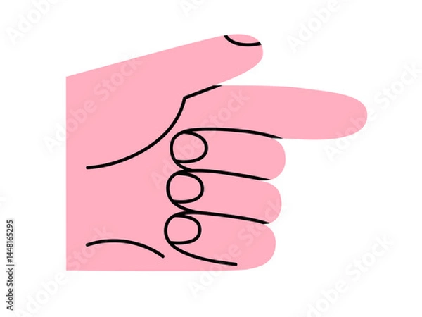 Obraz Hand drawn cute cartoon illustration of finger point hand gesture. Flat vector showing arm sign doodle. Direction sticker. Choice focus symbol. Indicate to target icon. Isolated.